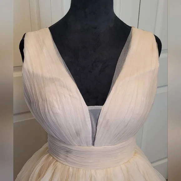 Elegant Cream Layered Tulle Evening Gown - Picture 3 of 16